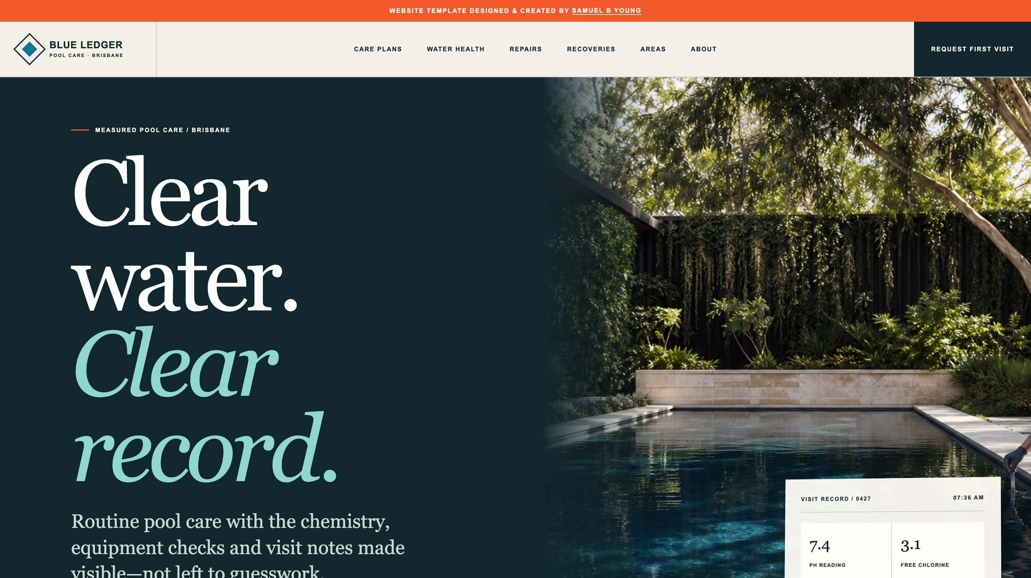 Blue Ledger Pool Care website concept preview